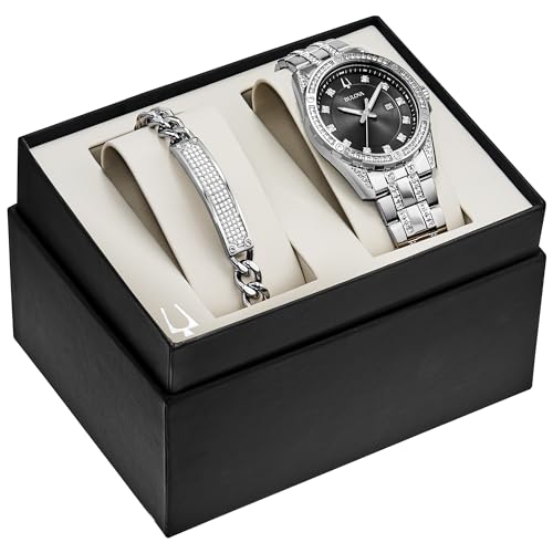 Crystal Accented Quartz Watch and ID Bracelet Gift Set R734