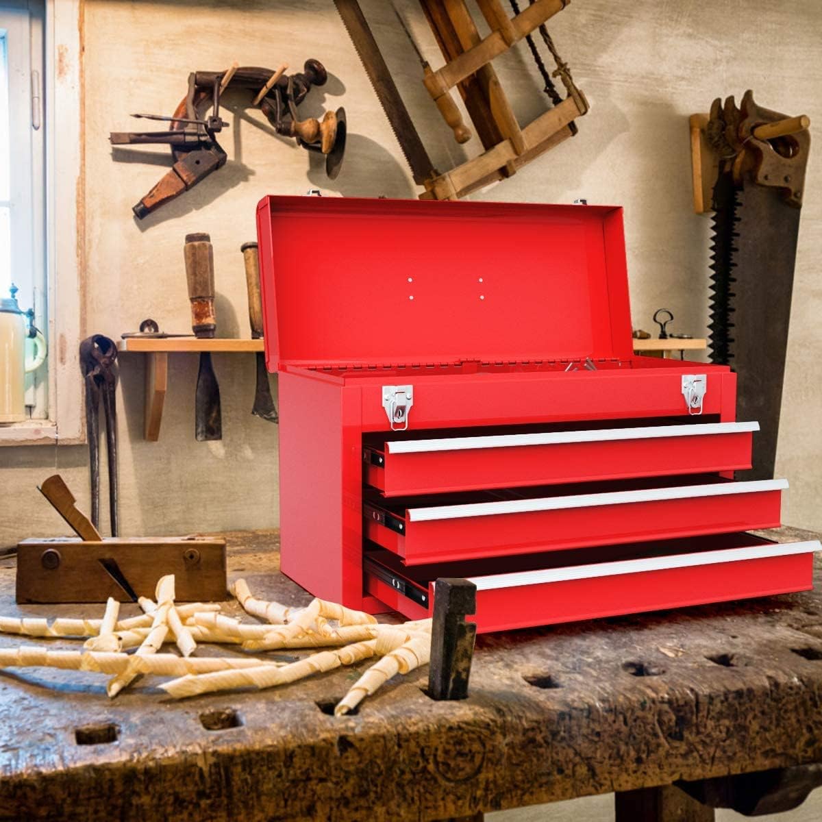 Red 20.5'' Steel Tool Box with 3 Drawers X2668