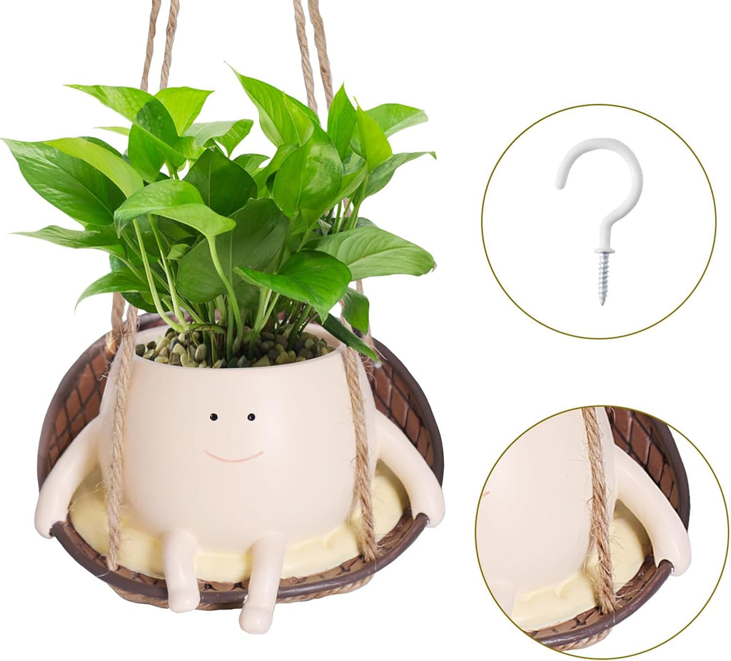 Hanging Swing Chair Planter Pot Smile Face Plant Pot for Indoor Outdoor Plants Cute Head Flower Pots B932