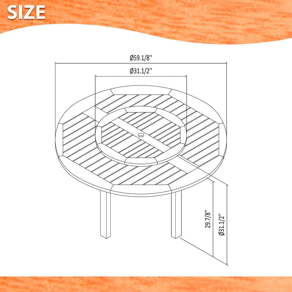 7-Piece Round Dining Set, Eucalyptus Wood, Brown O86405