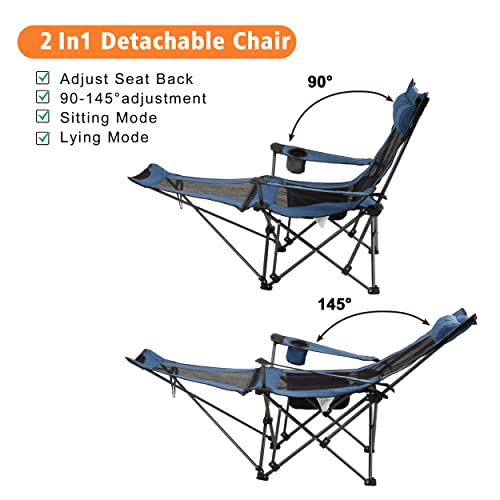 Camping Folding Chair with Foot Rest, Cup Holder, Removable Storage Bag (Blue) B37337