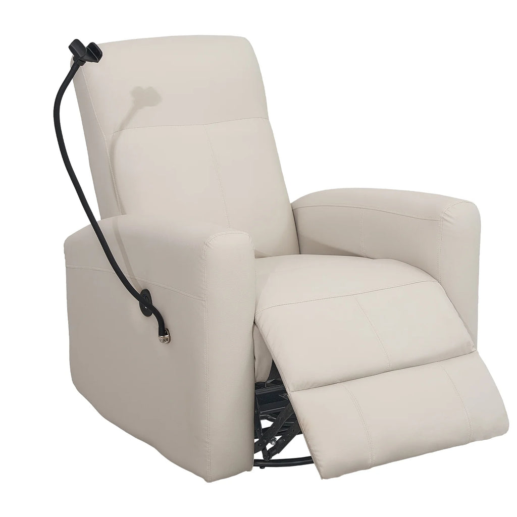 Creamy White Swivel Rocking Power Recliner Chair with USB Port K591729