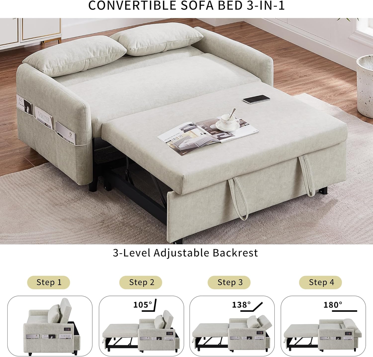 Beige Sleeper Sofa with Pull Out Bed G693548