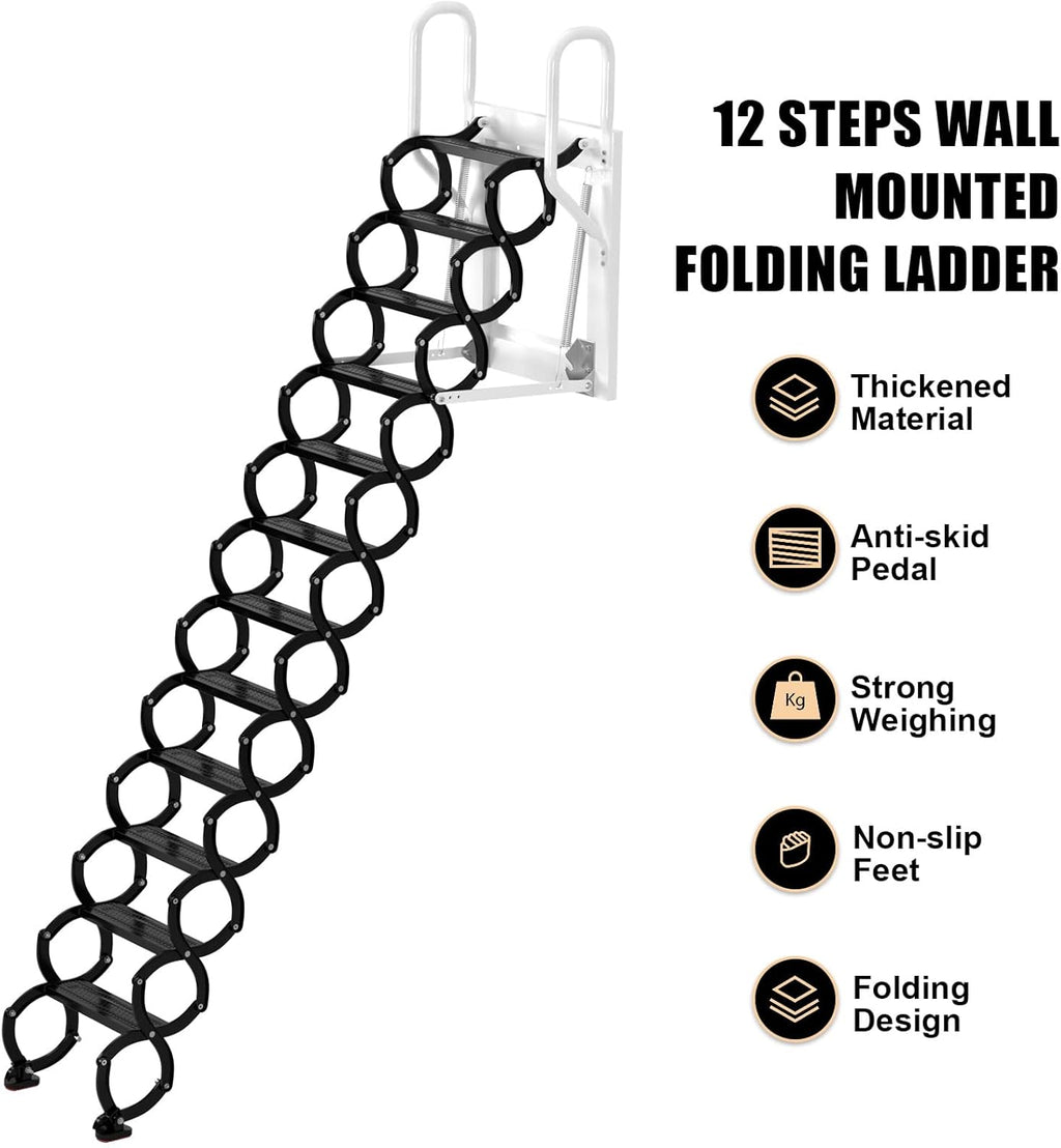 Black Wall Mounted Folding Attic Stairs A705