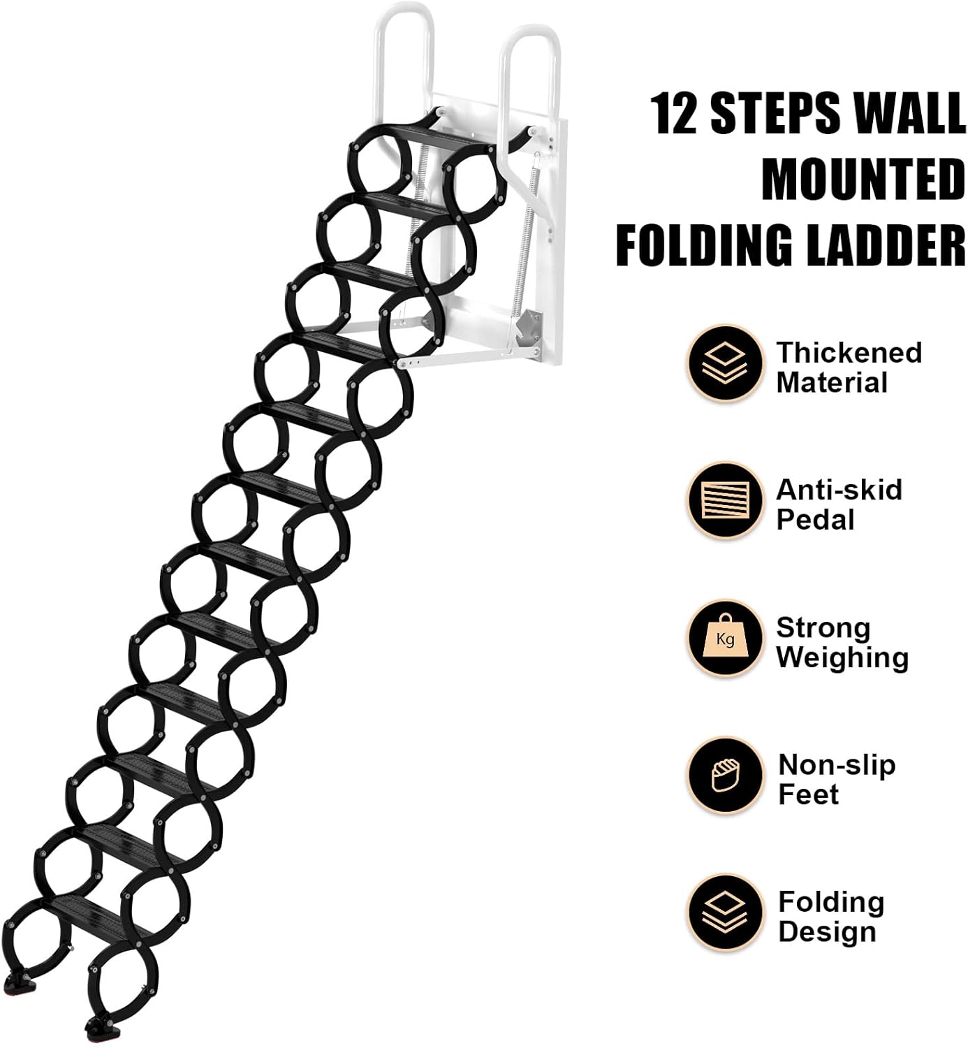Black Wall Mounted Folding Attic Stairs A705