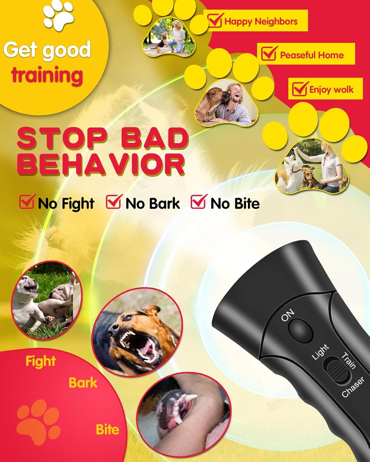 Ultrasonic Dog Bark Deterrent with 3 Modes and LED Light E902560
