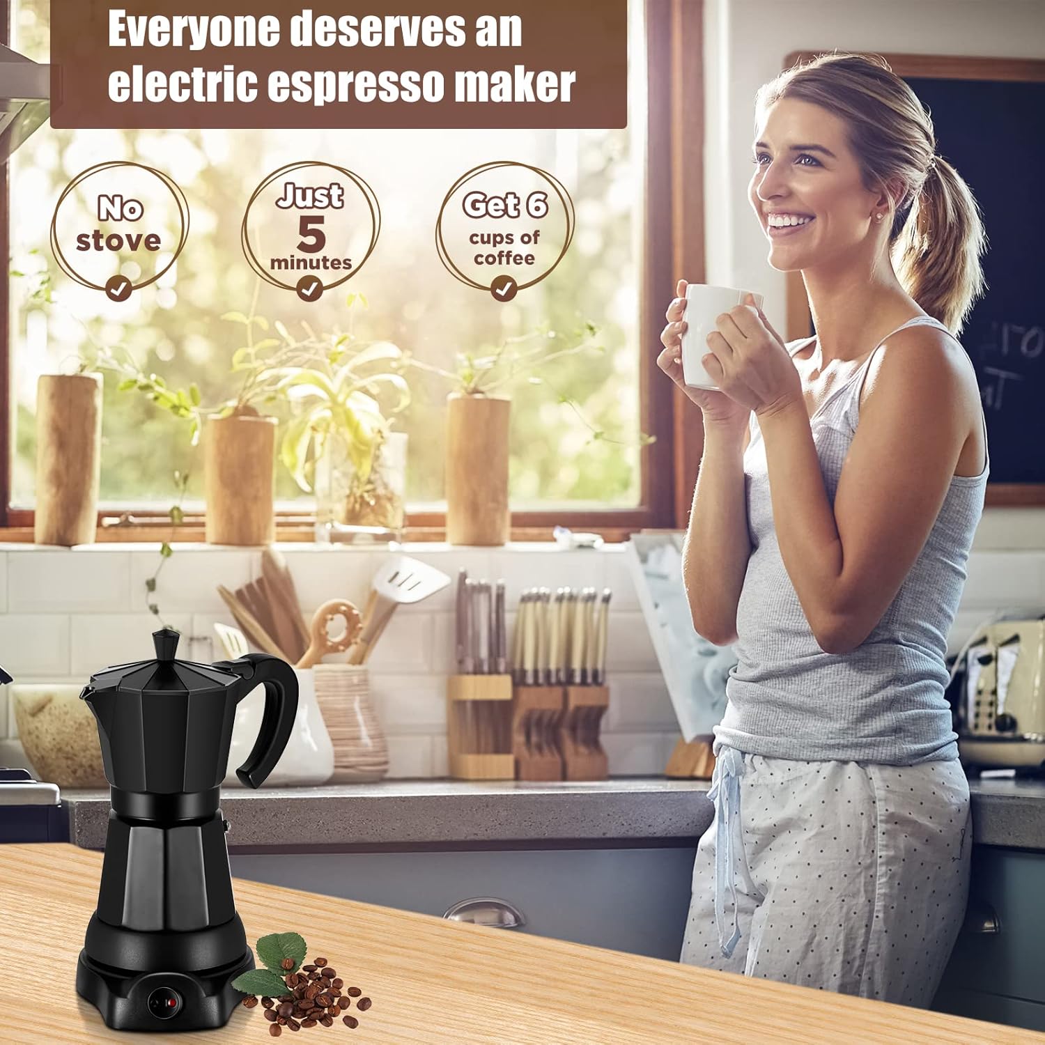 6 Cup Aluminum Electric Mocha Pot O7258