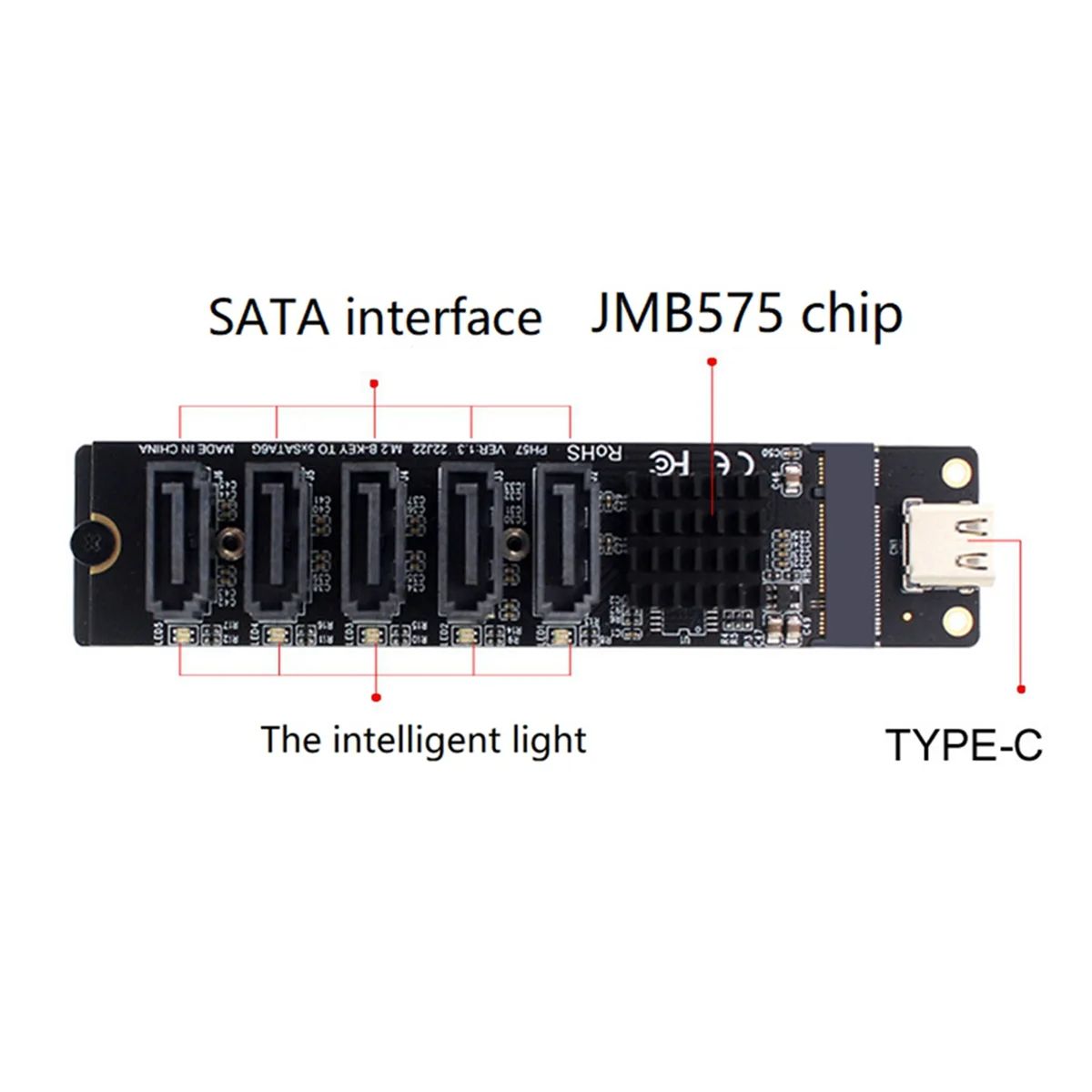 2X TYPE-C to SATA3.0 5 Ports Adapter Converter Card 6Gbps USB10G for SSD HDD Expansion, Black Z26237