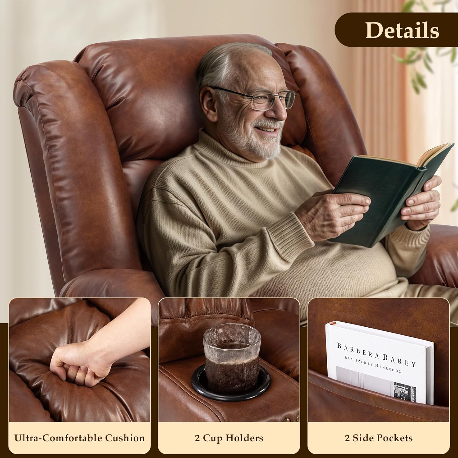 Large Power Lift Recliner with Extended Footrest, Heat and Massage T25496