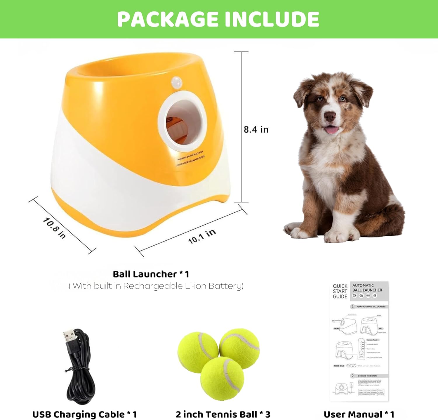 Orange Automatic Dog Ball Launcher with 3 Tennis Balls B642177