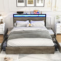 Black Full Size Bed Frame with Headboard, LED, 4 Storage Drawers, Charging Station P15461