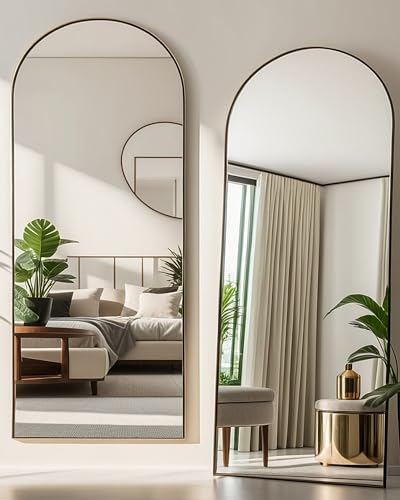 Black Arched Full Length Floor Mirror with Stand I602