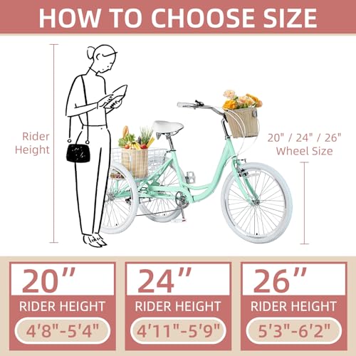 7 Speed 20/24/26 inch Three-Wheeled Bicycle with Basket W131