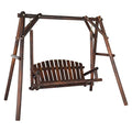 6.5' Outdoor Porch Swing Rustic Loveseat Solid Wooden Natural Log Garden Swing (Carbonized) W63206