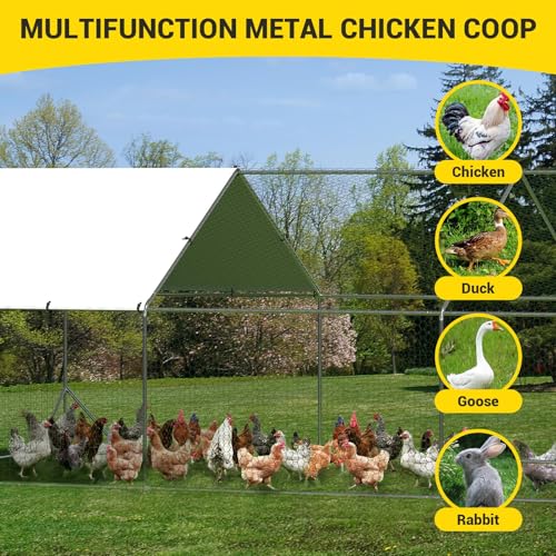 Large Metal Chicken Coop with Waterproof Cover 9.8 x 13.1 x 6.6ft K174