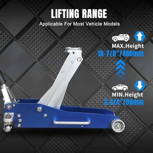 1.5 Ton Aluminum and Steel Hydraulic Low Profile Floor Jack with Dual Piston Quick Lift Pump, 3,000 lb Capacity P19232