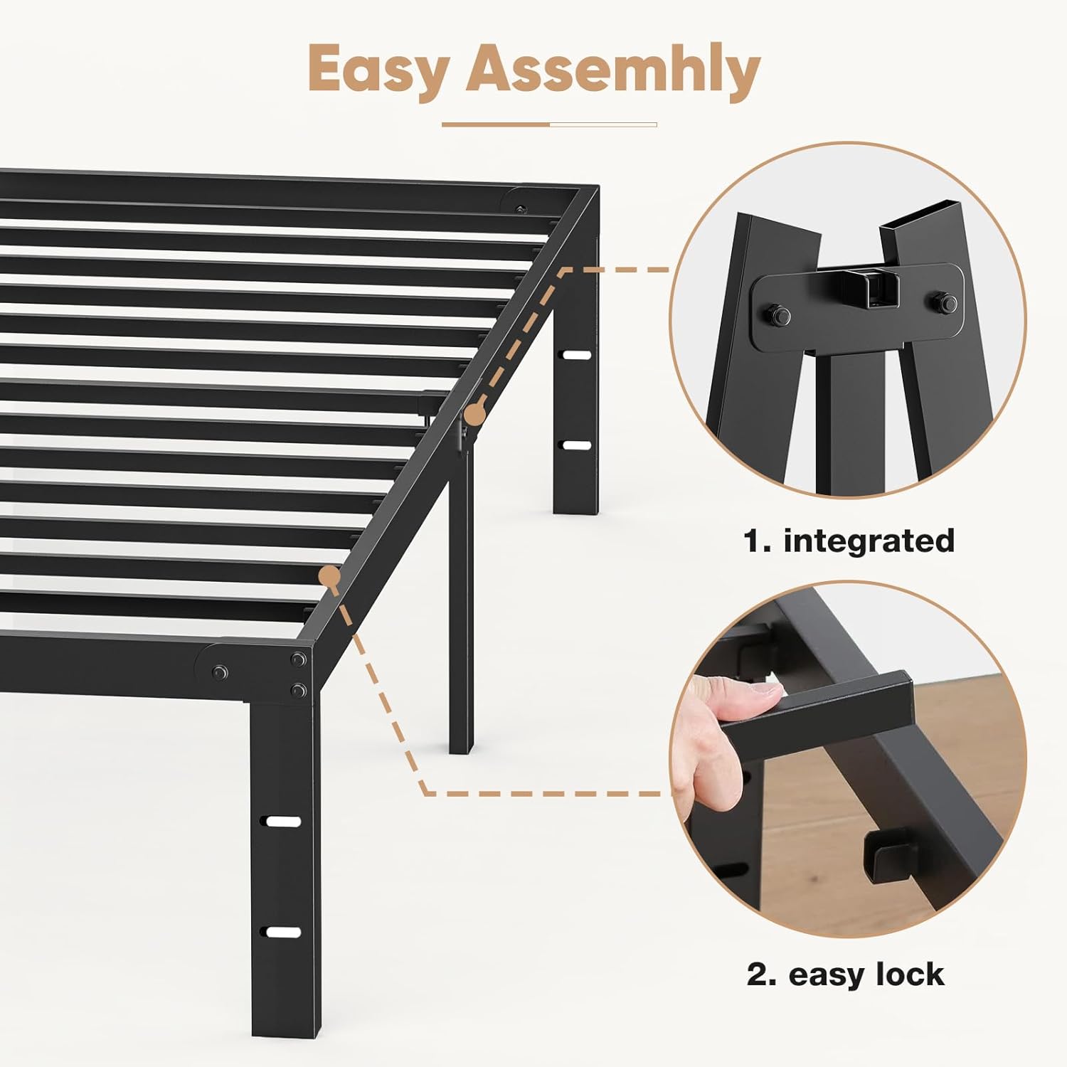 Twin Size Metal Platform Bed Frame with Steel Slat Support, Black N21211
