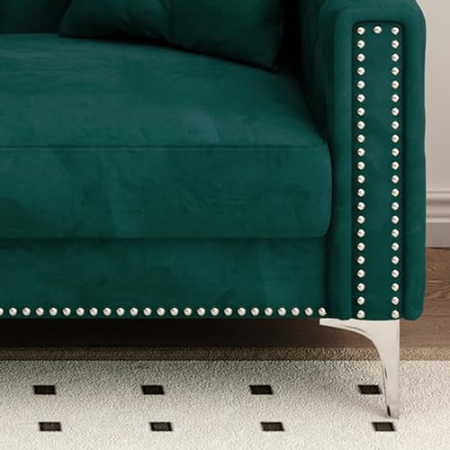 Blue Velvet 3 Seaters Sofa with Nailhead Decor and Metal Legs, 83" X96808