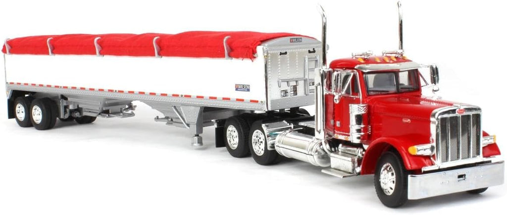 Red Peterbilt 379 Day Cab with White Wilson Pacesetter Grain Trailer U2390