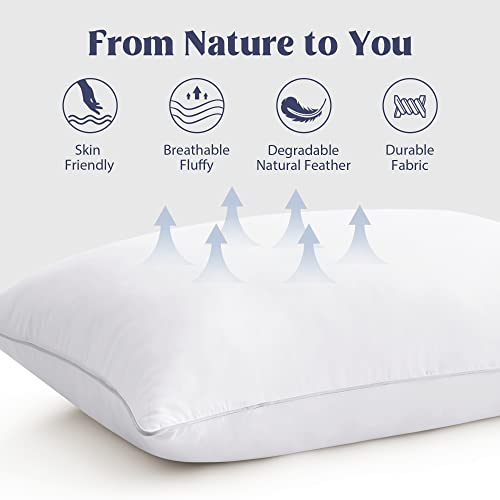 Set of 2 King Size Goose Feathers and Down White Pillows with Cotton Cover G9472