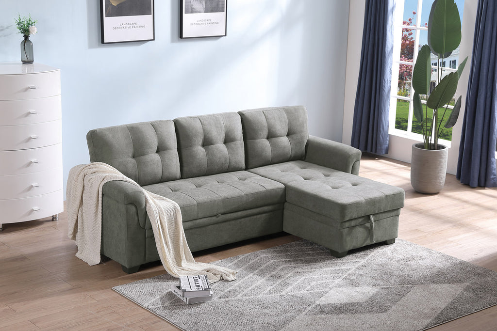 Light Gray Fabric Reversible Sectional Sleeper Sofa Chaise with Storage F53394