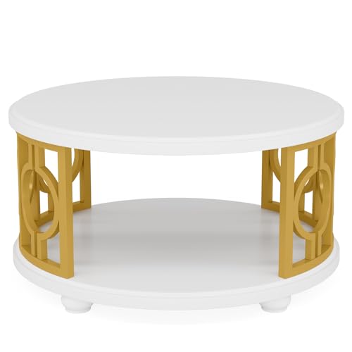 2-Tier Round Coffee Table with Storage Shelf H1369