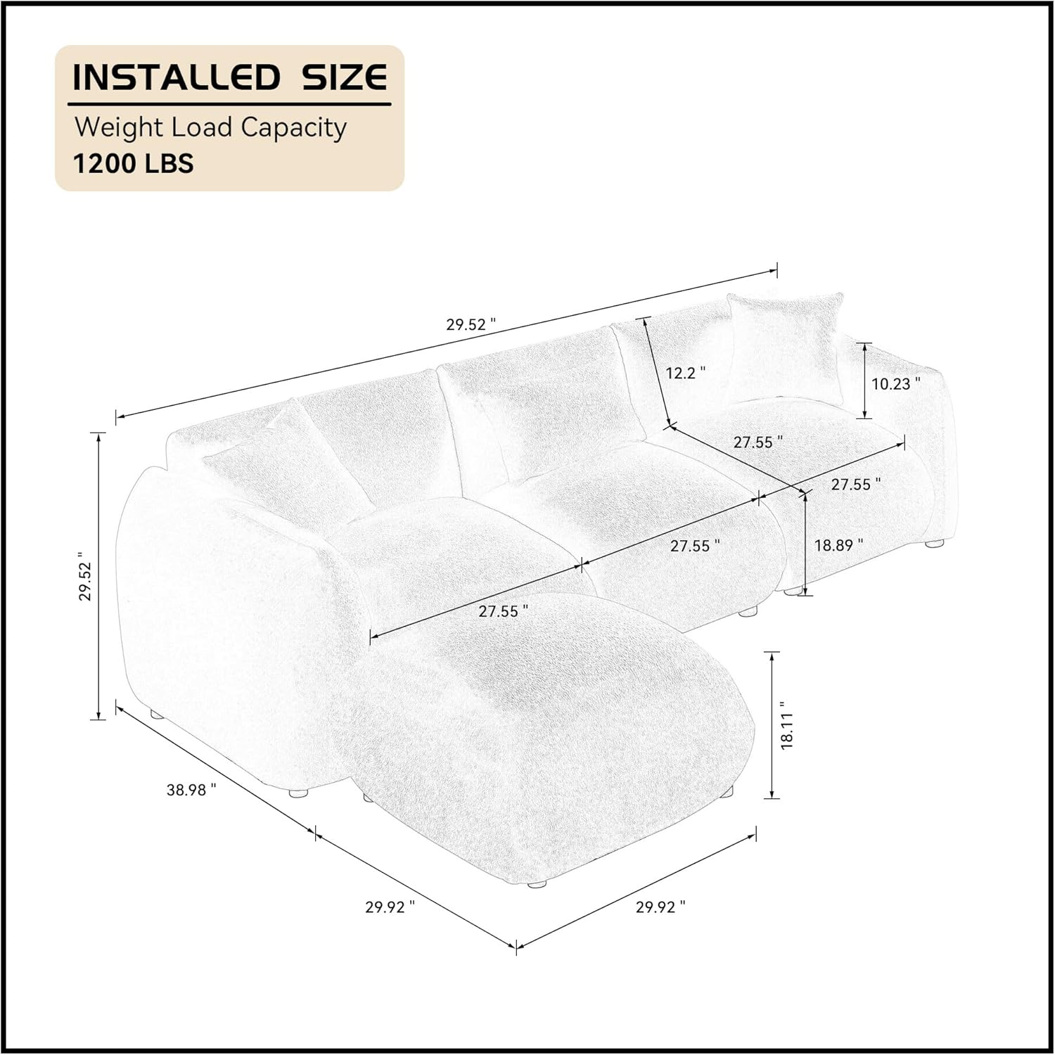 Beige Sectional Sofa with Moveable Ottoman A719