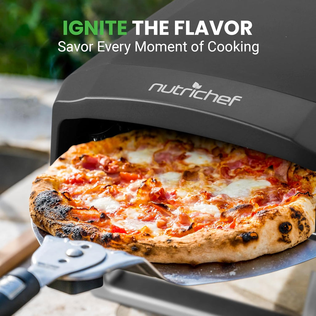 Portable Outdoor Gas Pizza Oven with Foldable Feet, Adjustable Heat Control Dial, Burner, Stone & Regulator Hose, 25.24'' x 16.14'' x 12.40'' M38968