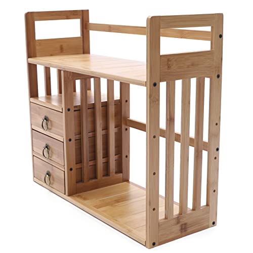 Bamboo Desktop Bookshelf with 3 Drawers (Nut-Brown) N575997