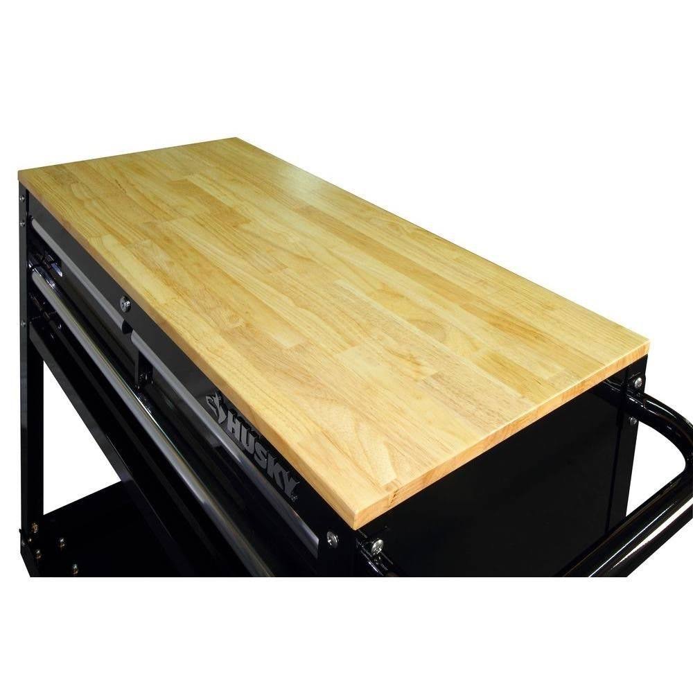 36 in. 3-Drawer Rolling Tool Cabinet Cart with Wood Top Black E317339