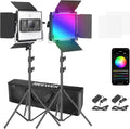 2-Pack Dimmable RGB LED Video Light Kit with Stands and Bag H58234