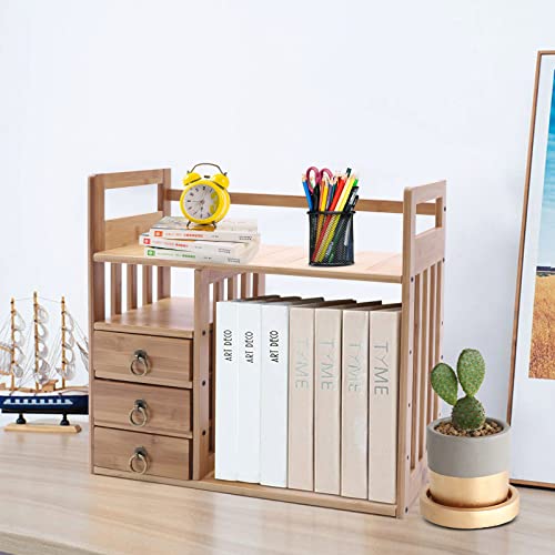 Bamboo Desktop Bookshelf with 3 Drawers (Nut-Brown) N575997