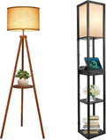 Wood Tripod Floor Lamp with Beige Linen Texture Shade R948234