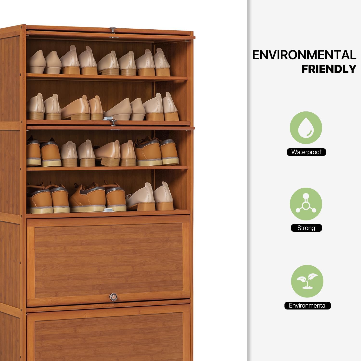 Bamboo 8 Tier Shoe Shelf Storage Rack with Flip Doors C6573