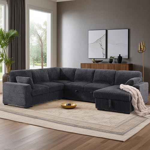 L-Shaped Chenille Sleeper Sectional Sofa with Storage Chaise F17508