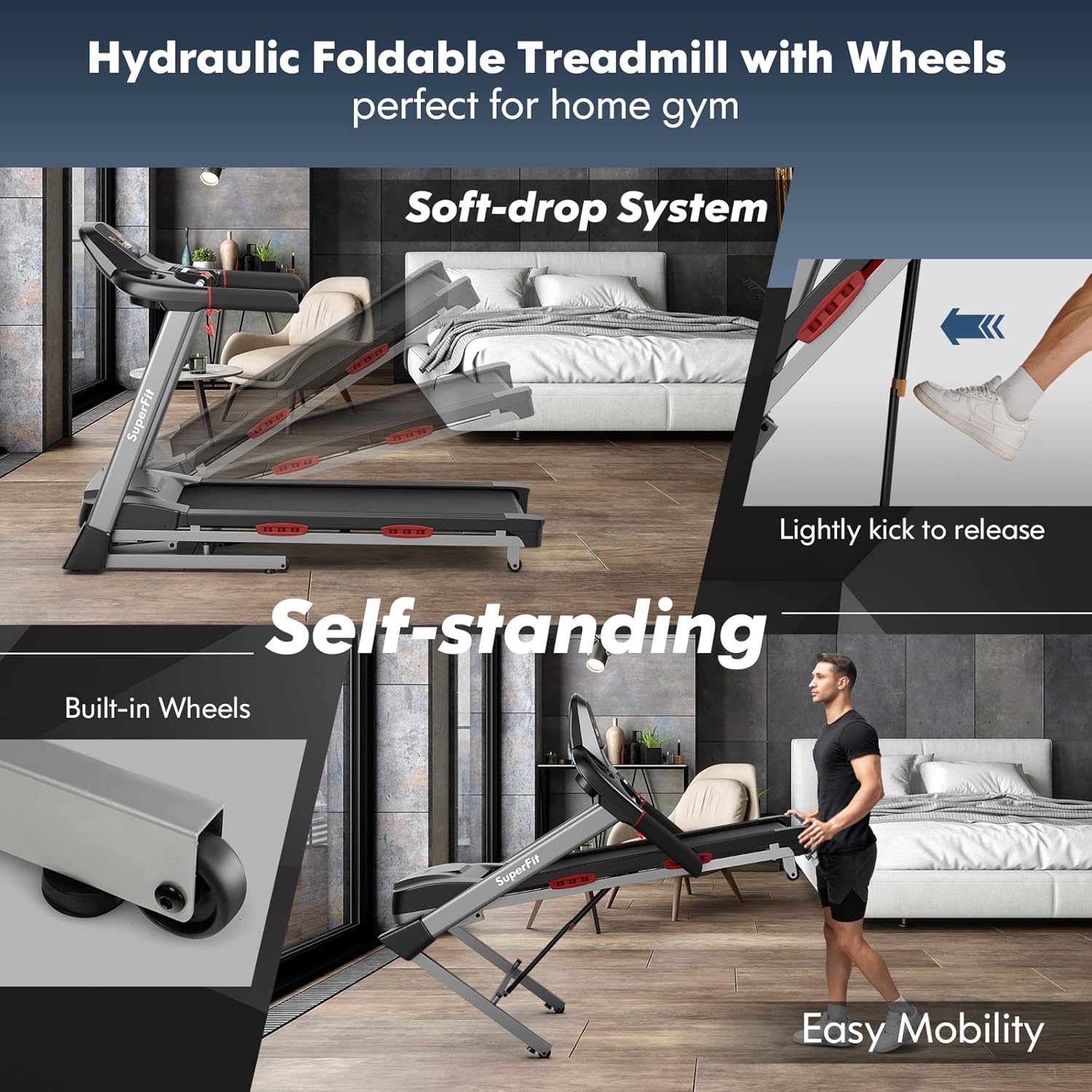 Foldable Treadmill with 15% Auto Incline L79316