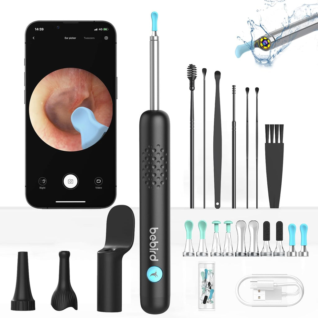 Black Ear Wax Removal Tool with Ear Camera and 10 Replacement Tips P90842