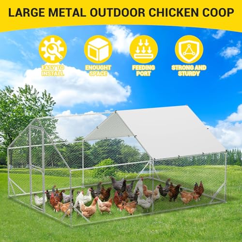 Large Metal Chicken Coop with Waterproof Cover 9.8 x 13.1 x 6.6ft K174