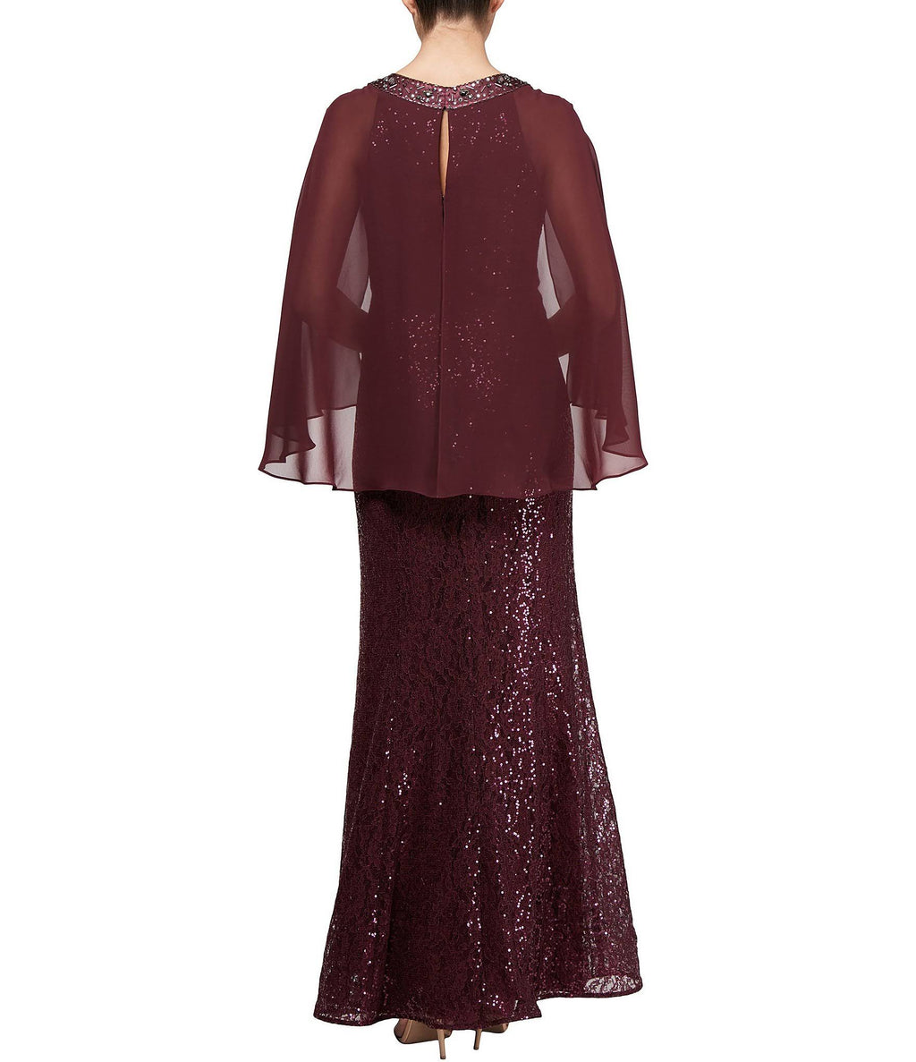 Sequin Lace Chiffon Capelet Gown H191411