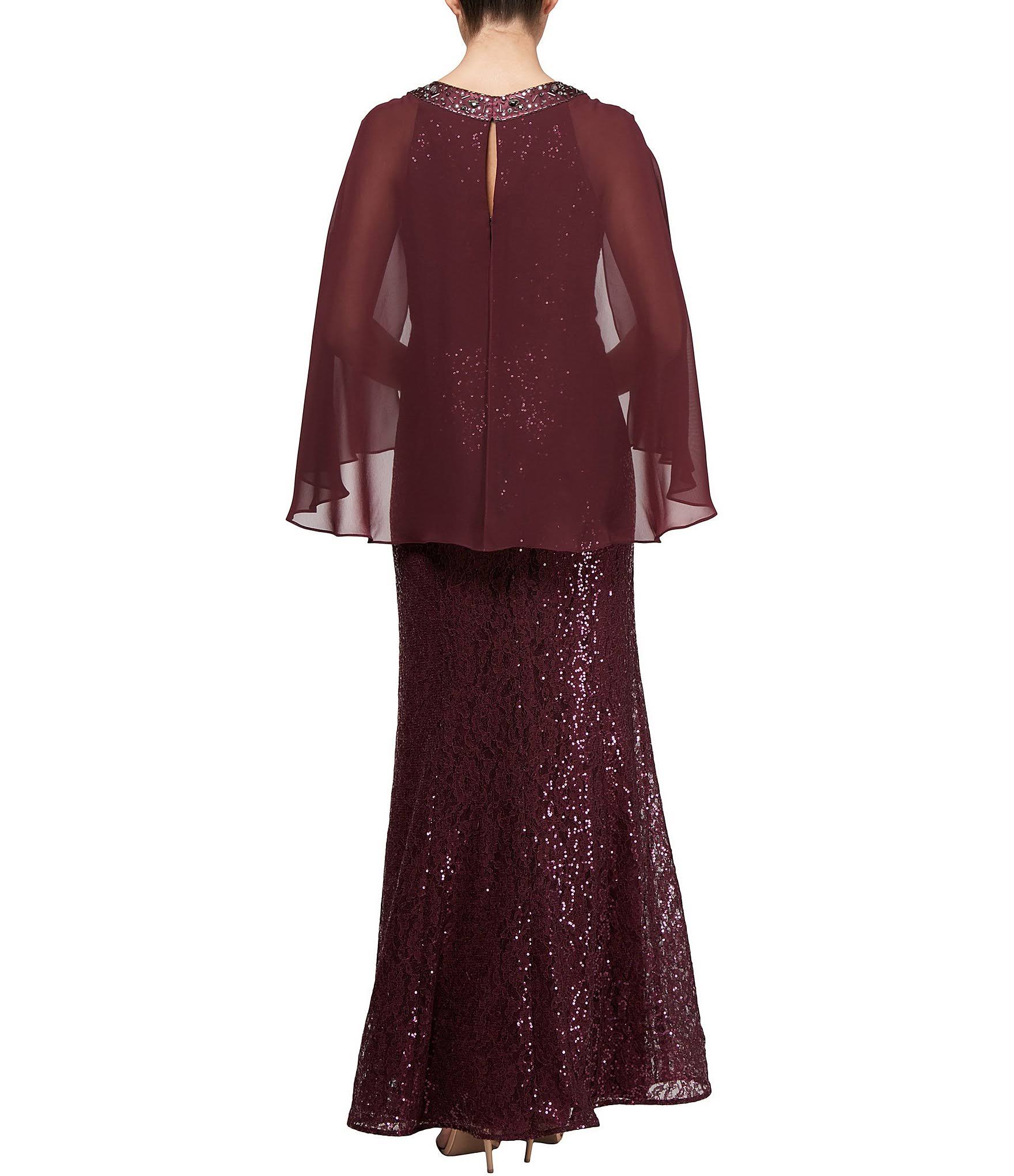 Sequin Lace Chiffon Capelet Gown H191411