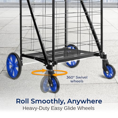 Folding Grocery Utility Shopping Cart with 360 Swivel Wheels, Double Basket, 110 lbs Capacity A450