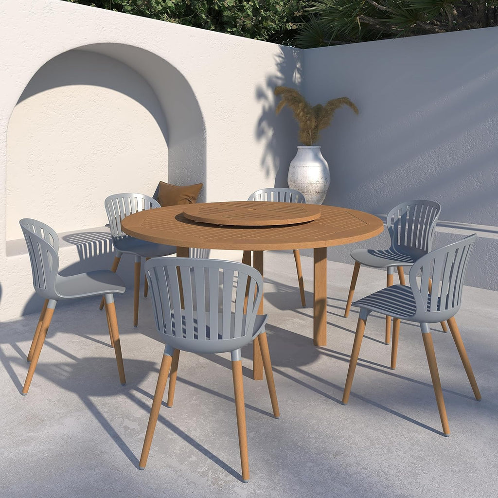 7-Piece Round Dining Set, Eucalyptus Wood, Brown O86405