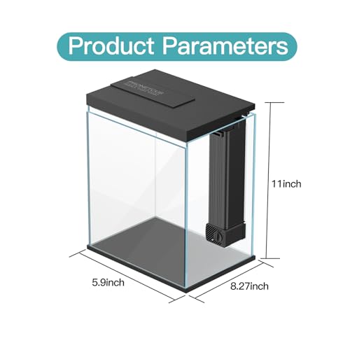 2 Gallon Glass Betta Fish Tank with Heater Filter and Light B7657