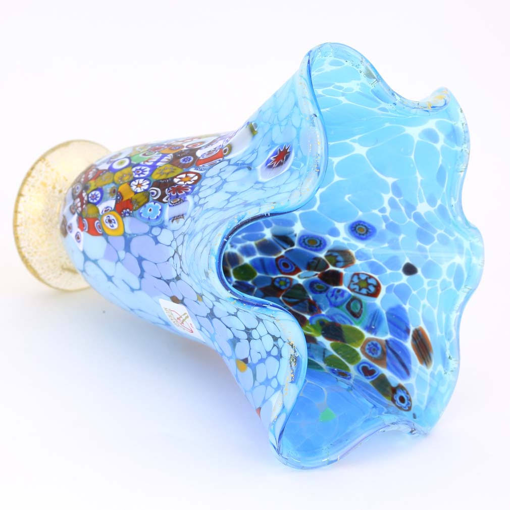 Aqua Murano Glass Millefiori Vase O7845