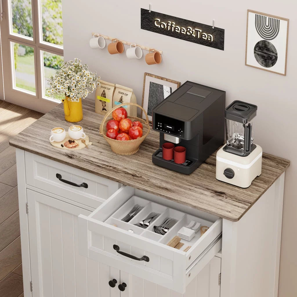 Grey Kitchen Sideboard Buffet Cabinet with Drawers and Adjustable Shelf K4573