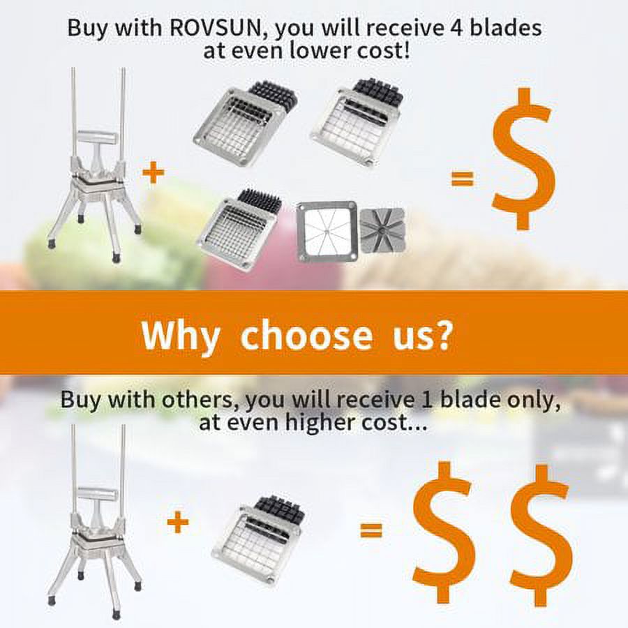 Commercial Vegetable Chopper French Fry Cutter with 4 Sizes Blades, Stainless Steel E211