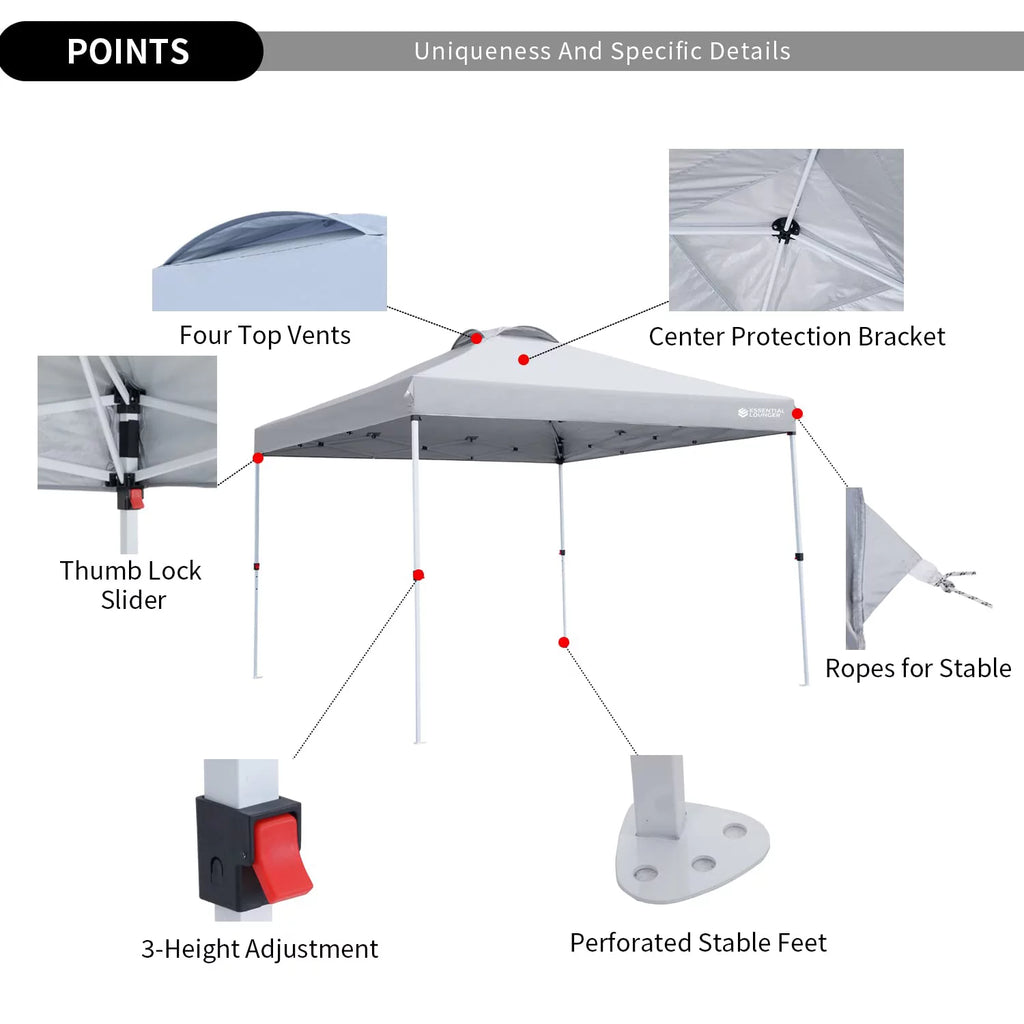 Grey 10x10ft Pop Up Outdoor Canopy Tent with Wheeled Carrying Bag I423