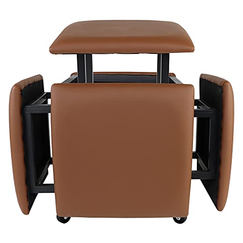 Leather Nesting Ottoman Cube Chair with Wheels Q291774
