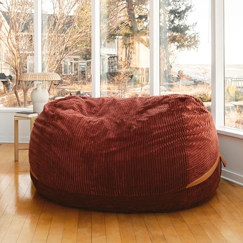 Deep Terracotta Corded Plush 6 feet Foam Filled Bean Bag Chair with Removable Cover G603