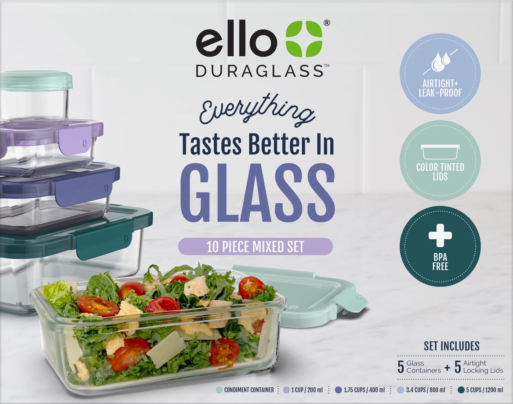 10 Piece Glass Food Storage Containers with Lids B12875